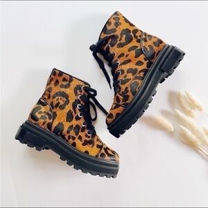 Schutz Women’s Maylova Leopard-Print Calf Hair Combat Booties